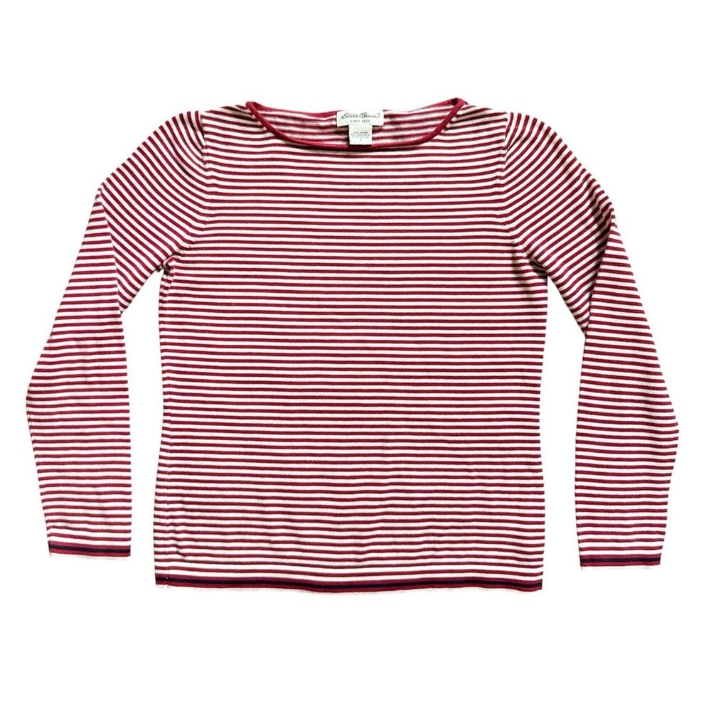 Vintage Y2K 90s Eddie Bauer Stripe Knit Sweater Top Cotton Indie Fisherman Red